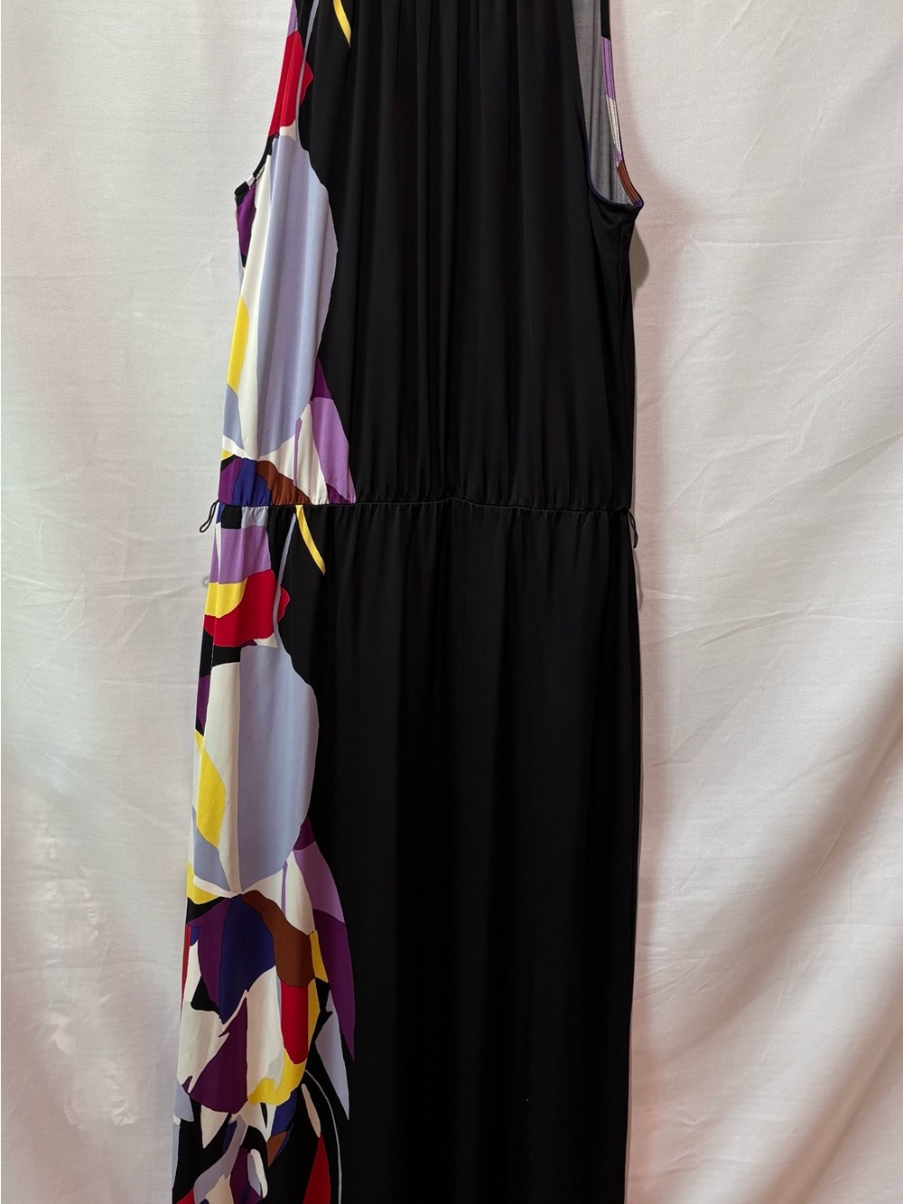 BCBGMaxAzria Black Maxi Dress with Multicolor Abstract Side Panel
